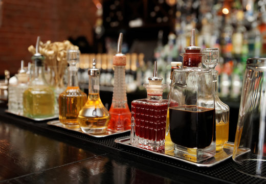 Bitters and infusions on bar counter