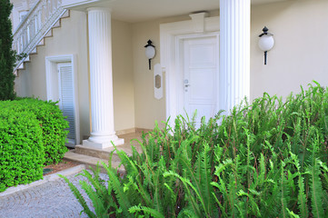 Modern house with landscaping on front