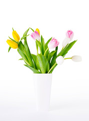 Tulips in a white vase with clipping path