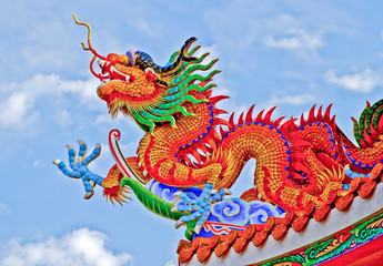 The Colorful of dragon on roof of joss house