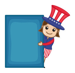 Uncle Sam Girl with Blank Banner - Business Cartoon Characters