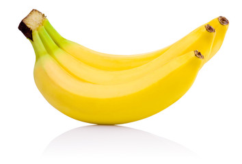 Three yellow Bananas ripe Isolated on a white background