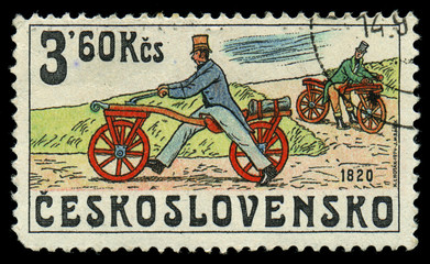 CZECHOSLOVAKIA - CIRCA 1986 shows the image of retro Bicycle