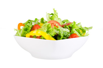 fresh salad in a white plate with clipping path