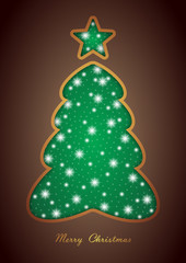Naklejka na ściany i meble Weihnachtskarte mit sterngeschmücktem Christbaum gold/grün