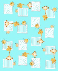 Seamless pattern with  boy giraffes sun snail