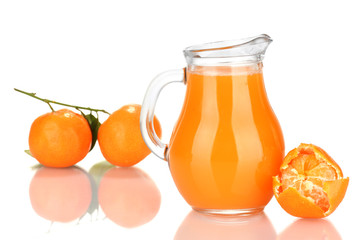 Full jug of tangerine juice, isolated on white