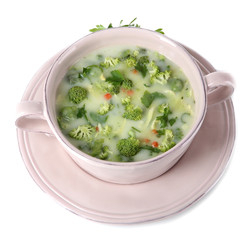 Cabbage soup in plate isolated on white