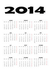 Calendar 2014 in english