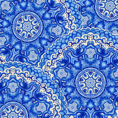 Seamless doily watercolor vector gzhel pattern. Decorative white