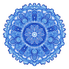 Watercolor vector gzhel. Doily round lace pattern, circle backgr