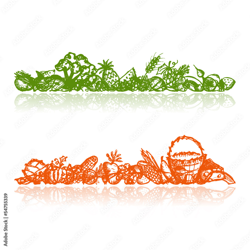 Wall mural Healthy food background, sketch for your design