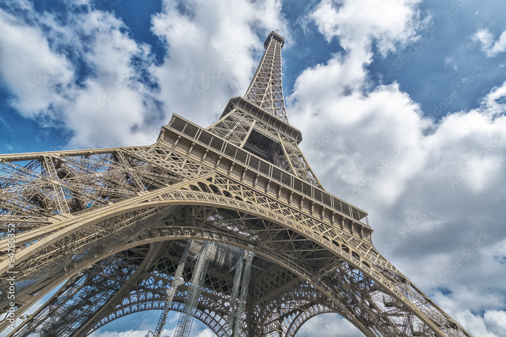 Canvas Prints tour eiffel, wideangle street view, paris, france