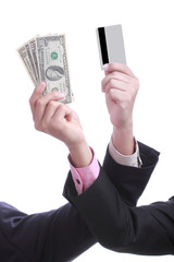 Business two style in concept use credit and cash