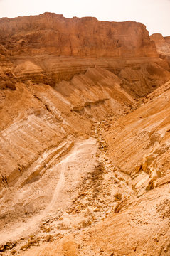 Canyon in Judaean Desert near Masada in Israel.
