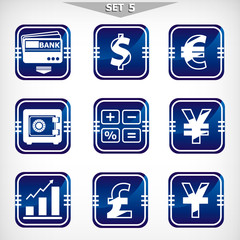 Vector blue finance icons set
