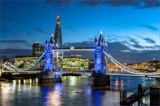 Tower Bridge Lit Blue To Celebrate Royal Birth