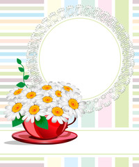 Greeting card with daisies and abstracts background. Chamomile f