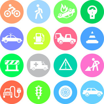 Traffic application icons in color circles