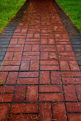 Red Brick path on lawn