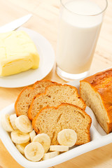 Breakfast with milk and homemade cake