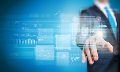 Businessman touching icon