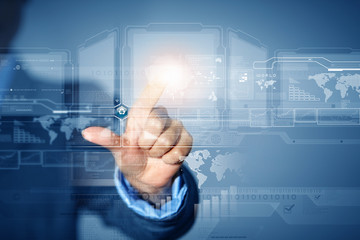 Businessman touching icon