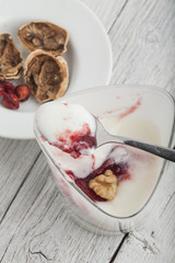 Yoghurt with wallnuts and cherries
