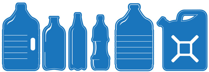 blue set with isolated plastic can and bottle silhouette