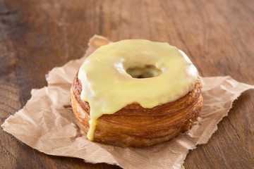 Yellow fondant croissant and donut mixture