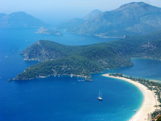 Fototapeta na wymiar panorama of blue lagoon and beach oludeniz turkey