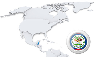 Belize on a map of North America