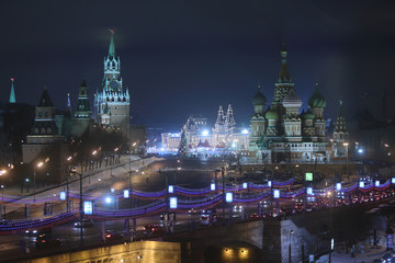 Fototapeta na wymiar Night view of the Red Square, the Kremlin