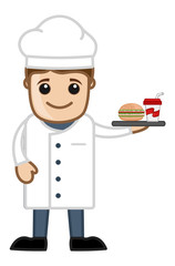 Chef with Lunch - Cartoon Business Vector Character