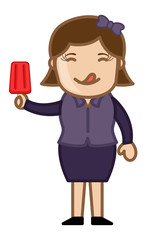 Woman Having Lolly Ice-cream - Cartoon Business Character