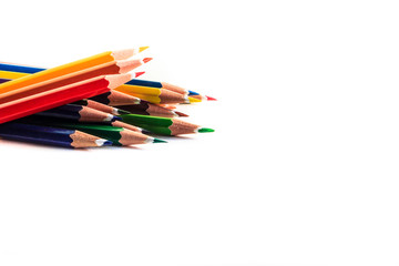 Colour pencils isolated on white background close up