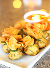 Fried pork dumplings wrapped is food thailand