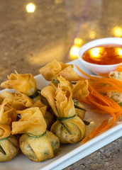 Fried pork dumplings wrapped is food thailand