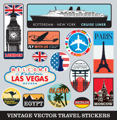 Images vectorielles d& 39 autocollants de voyage vintage