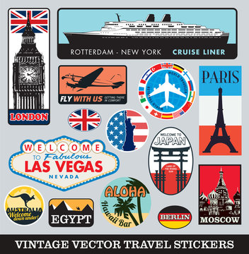 Vector images of vintage travel stickers