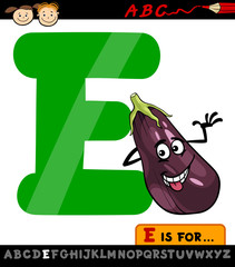 letter e with eggplant cartoon illustration