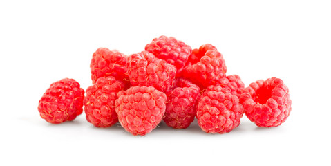 ripe red raspberry isolated on white background