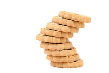 Irregular stack of biscuit.