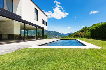 Modern villa , outdoor, view from garden