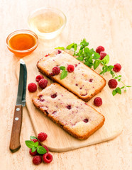 Fototapeta na wymiar Baking with raspberries and mint