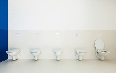 new architecture, public bathroom, toilets in a row