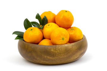 tangerines in a bowl on white background