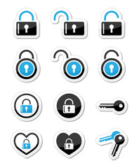 Padlock, key, account vector icons set