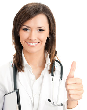 Doctor with thumbs up gesture, isolated