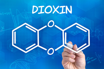 Hand zeichnet chemische Strukturformel von Dioxin - obrazy, fototapety, plakaty